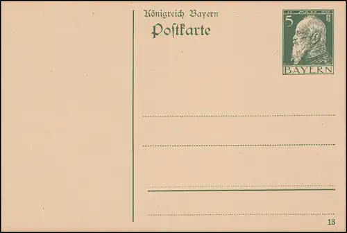 Bayern Postkarte P 87I/03 Luitpold 5 Pf grün DV 13 geschnitten, ** 