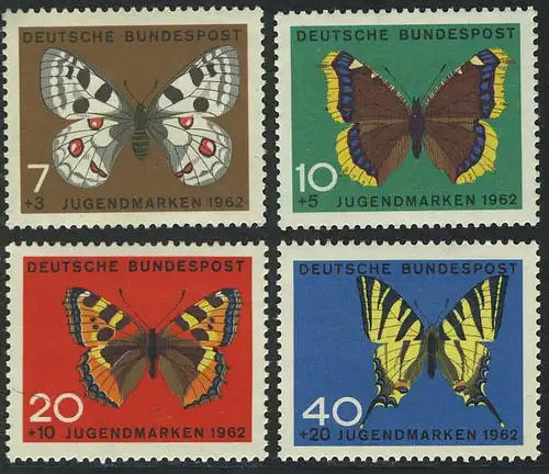 376-379 Jeunesse 1962 Papillons, ensemble ** post-fraîchissement