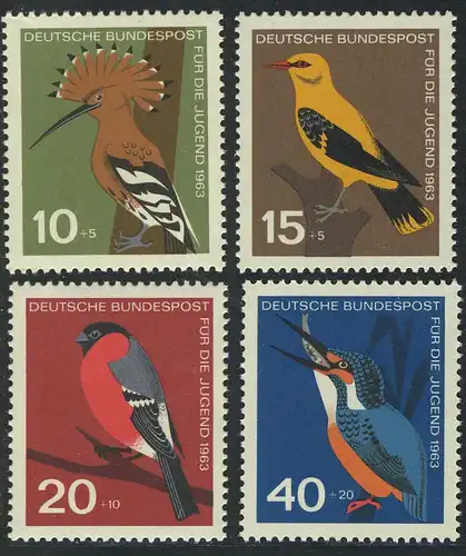 401-404 Jeunesse 1963 Oiseaux, phrase ** post-fraîchissement