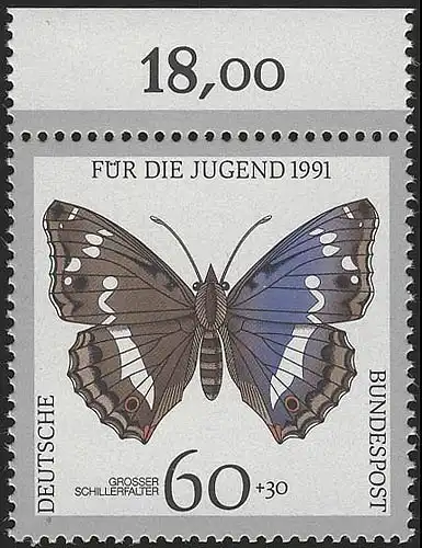 1514 Jugend Schmetterlinge 60+30 Pf ** Oberrand