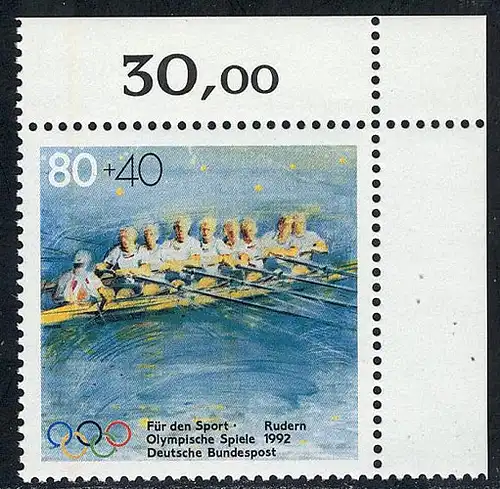 1593 Sporthilfe 80+40 Pf Rudern** Ecke o.r.