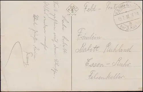 Les AK de propagande de Pologne russe, courrier de champ 3e div de cavalerie. 19.7.1916