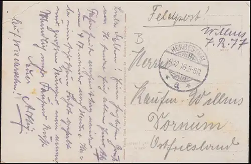 Feldpost AK Herbesthal Pont sur la ligne ferroviaire Cöln-Paris, HERBESTHAL 19.12.1916