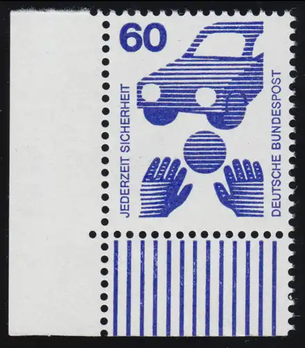 701 Unfallverhütung 60 Pf Ecke ul ** postfrisch
