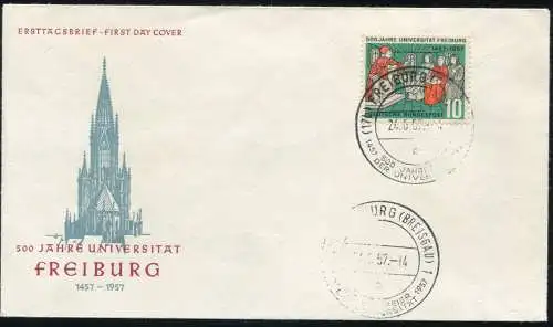 256II Uni Fribourg: Barrière de la ligne de mur devant le menton, champ 7, sur le FDC de bijoux correspondant