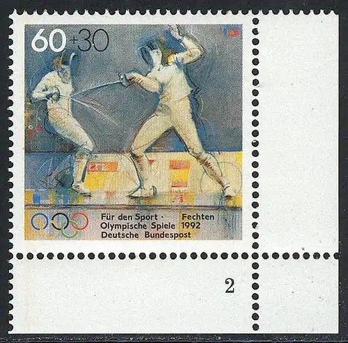 1592 Sporthilfe 60+30 Pf Fechten ** FN2