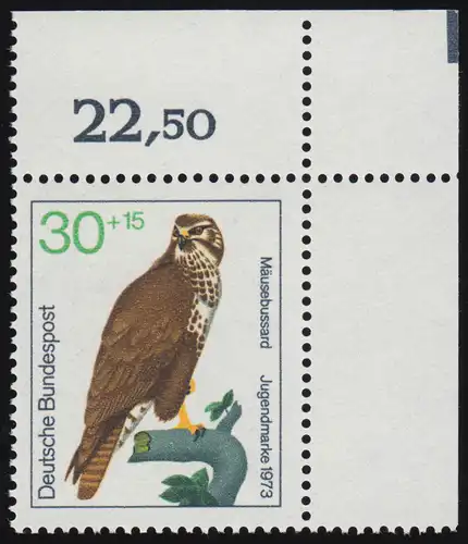 755 Jugend Greifvögel 30+15 Pf Mäusebussard ** Ecke o.r.