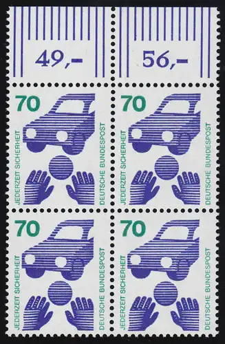 773 Unfallverhütung 70 Pf OR-Viererbl. ** postfrisch