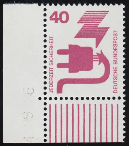 699 Unfallverhütung 40 Pf Ecke ul ** postfrisch