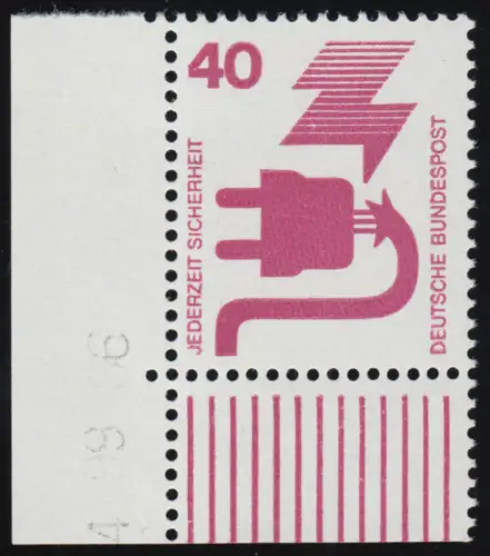 699 Unfallverhütung 40 Pf Ecke ul ** postfrisch