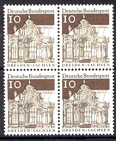 490 Bauwerke groß 10 Pf Viererblock ** postfrisch