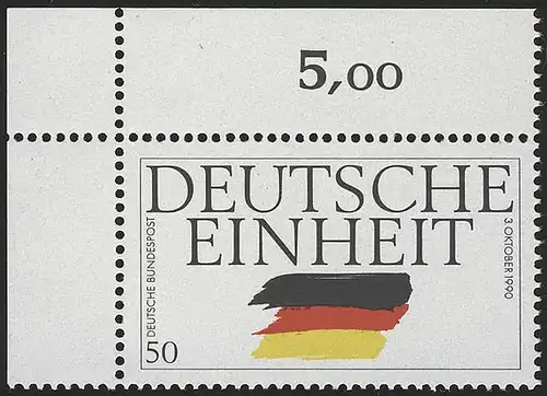 1477 Deutsche Einheit 50 Pf ** Ecke o.l.