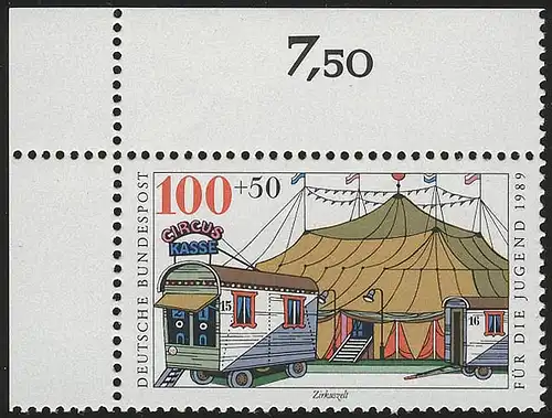 1414 Zirkus 100+50 Pf Zirkuszelt ** Ecke o.l.