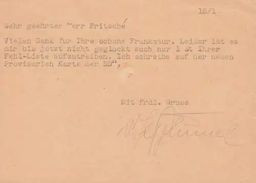 Postkarte P 42/02 Engels mit Aufdruck DV M 301 / Z 7085, SSt COSWIG 23.1.1953 