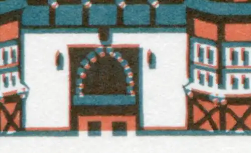 43 MH SWK mit Passerverschiebung der Farbe orangerot auf den Feldern 1 und 7, **