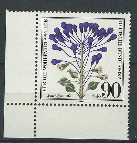 1062 Ackerwildkräuter Hyazinthe 90+45 Pf ** Ecke u.l.