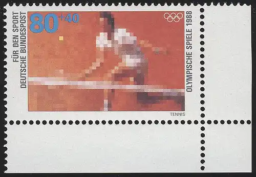 1354 Olympiade Tennis 80+40 Pf ** Ecke u.r.