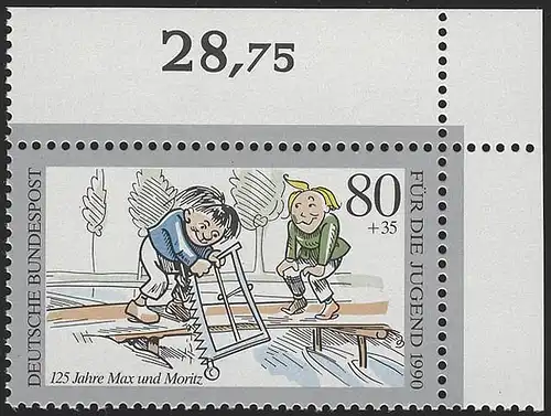 1457 Jugend Max und Moritz 80+35 Pf ** Ecke o.r.