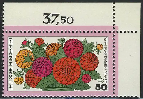 906 Blumen 50+25 Pf Zinnien ** Ecke o.r. BEISPIELABBILDUNG