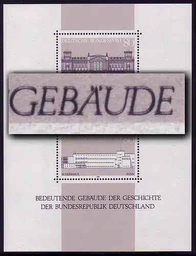 Bloc 20DD Démocratie 1986 avec double impression de la couleur noir **