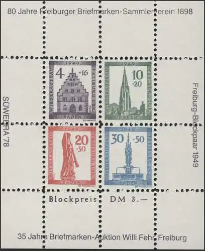 Impression spéciale FAKSIMILE SÜDWEBRA 1978 Franz. Zone Baden Bl.1A **