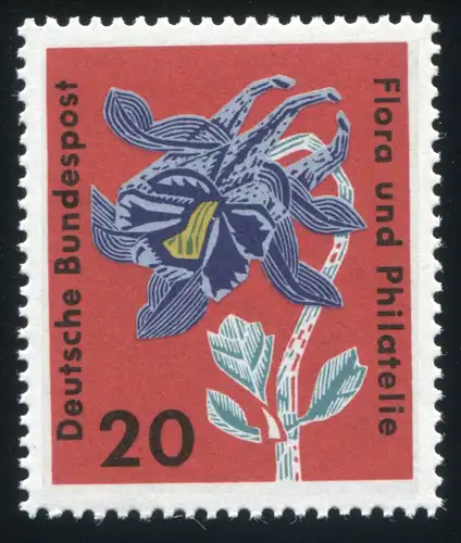 394 Flora und Philatelie 20 Pf - PLF Kerbe in blauer Linie neben und, Feld 48 **
