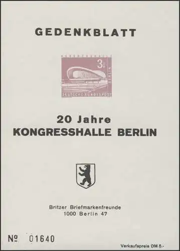 Berlin-Sonderdruck 20 Jahre Kongresshalle FAKSIMILE MICHEL 154 in violett