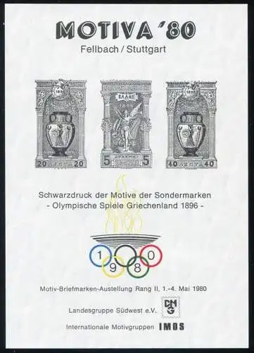 Sonderdruck MOTIVA Fellbach/Stuttgart Olympia 1980: Werte 20+5+40, gelb, **