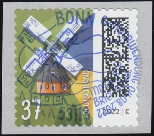 3712 Briefmühle 37 Cent, selbstklebend, EV-O BONN 4.8.2022