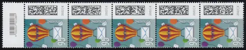 3705 Ballonpost 95 Cent aus 200er, 5er-Streifen mit Codierfeld **