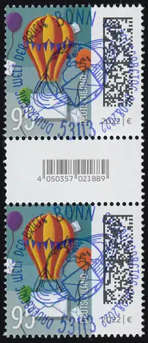 3705 Ballonpost 95 Cent aus 200er, Paar mit Nr., CF, ohne Nr., ESSt Bonn