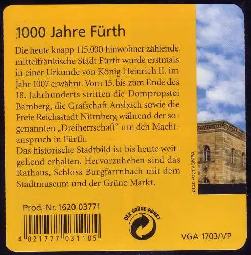 66II MH Fürth, Type II: weite Perforation mit 44 Kerben, postfrisch **