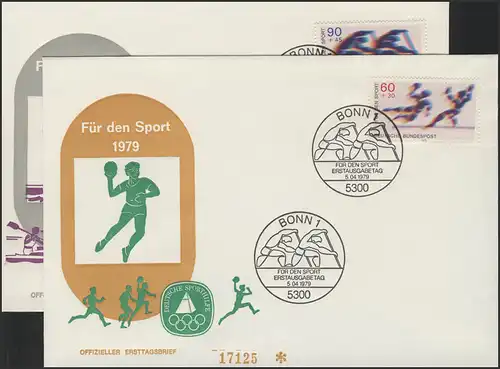 Sporthilfe 1009-1010 zwei offizielle FDCs Handball Rudern ESSt Bonn 1979