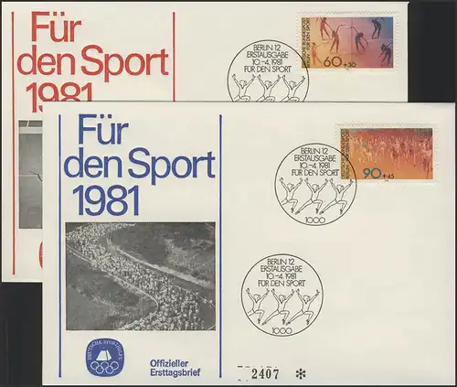 Sporthilfe Berlin 645-646 zwei offizielle FDC Berlin 1981 Bodenturnen Volkslauf
