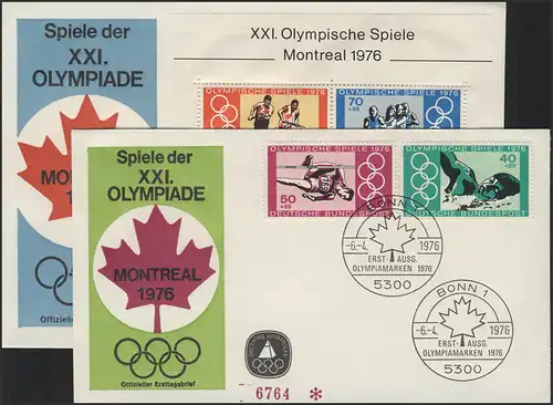 Aide sportive 886-887 et bloc 12: deux FDC Olympia officiel ESSt Bonn 1976