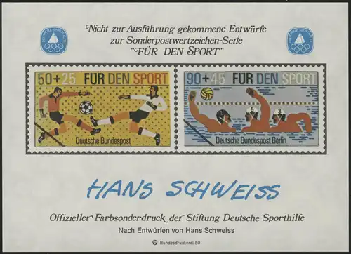 Sporthilfe Sonderdruck Entwerfer Schweiss 1980 - Fußball und Wasserball
