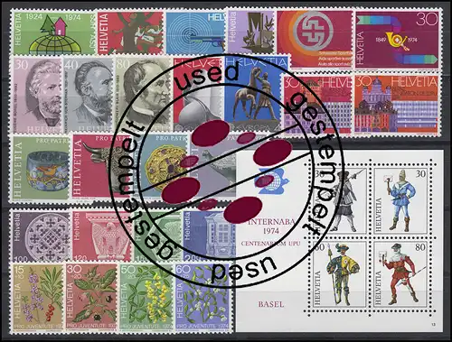 1017-1045 Suisse-Niveau 1974 complet, cacheté