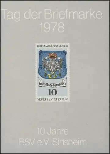 Sonderdruck Tag der Briefmarke Sinsheim 1978 - Posthausschilde Posthalterei, **