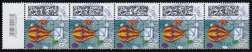3705 Ballonpost 95 Cent aus 200er, 5er-Streifen mit Codierfeld, ESSt Berlin