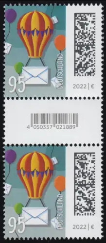 3705 Ballonpost 95 Cent aus 200er, Paar mit Nr., Codierfeld, ohne Nr. **