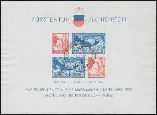 Liechtenstein Block 2 Vaduz Postmuseum / Ausstellung - Sonderstempel 26.10.1936