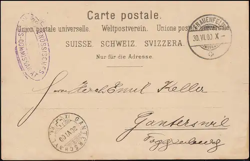 Schweiz: Eidgenössisches Kriegs-Kommissariat FRAUENFELD 30.6.1900 auf AK Tell