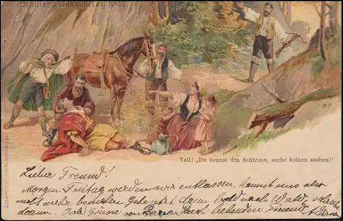 Schweiz: Eidgenössisches Kriegs-Kommissariat FRAUENFELD 30.6.1900 auf AK Tell