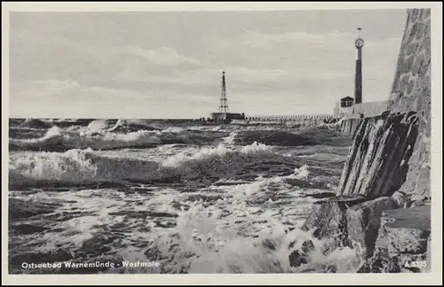 Landpost Malchow (Mecklembourg) A, cachet MALCHOW vers 1960, sur AK Warnemünde