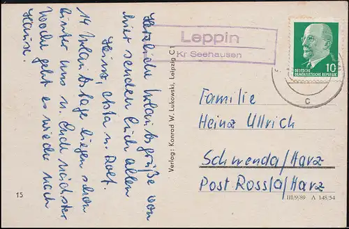 Landpost Leppin Kreis Seehausen (ALTMARK) 13.8.1962 sur AK Arendsee Tobobahn