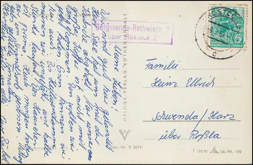 Landpost Börgerende-Retchwich 2 sur ROSTOCK 2 - 8.9.1959 sur AK approprié