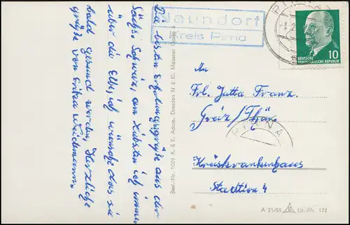 Landpost Naundorf Kreis PIRNA 5.2.1962 auf AK Winter in der Sächsischen Schweiz