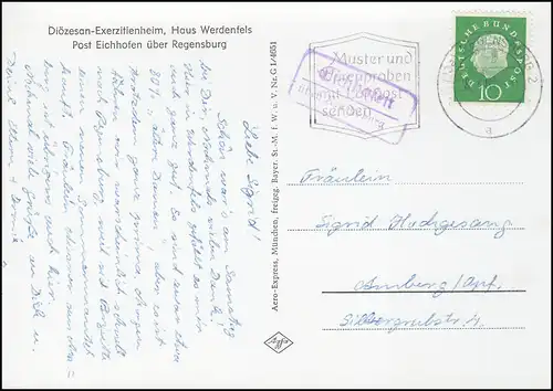 Landpost Eichhofen über REGENSBURG 28.3.1961 auf AK Haus Werdenfels