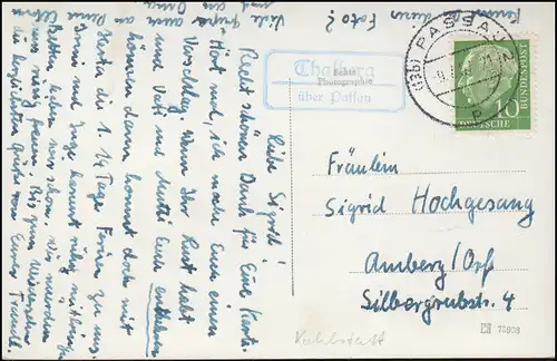 Landpost Thalberg sur PASSAU 9.7.1957 sur AK Paysage-Photo