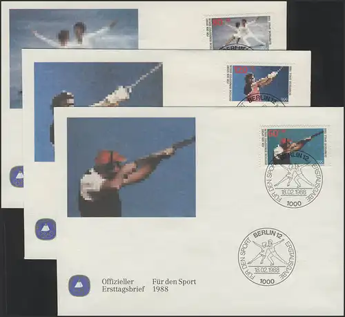 Aide sportive Berlin 801-803 trois FDC officiel 1988